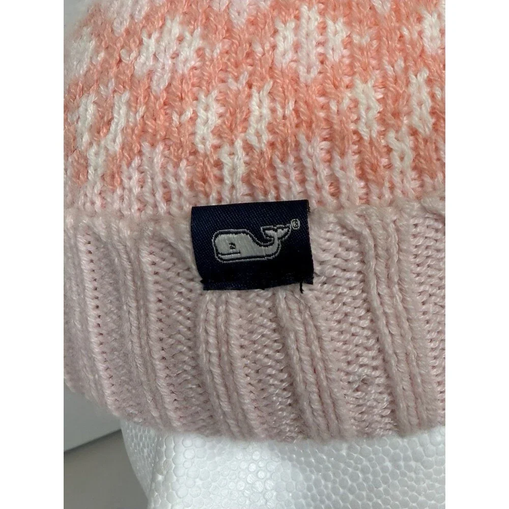 Vineyard Vines Fair Isle Print Pom Pom Beanie Pink Girls Youth One Size